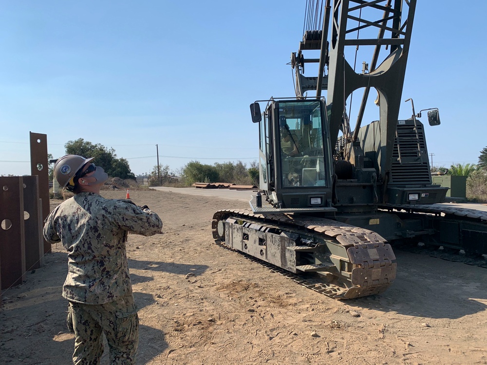 NMCB-5 Practices Pile Driving with 50-ton Crane