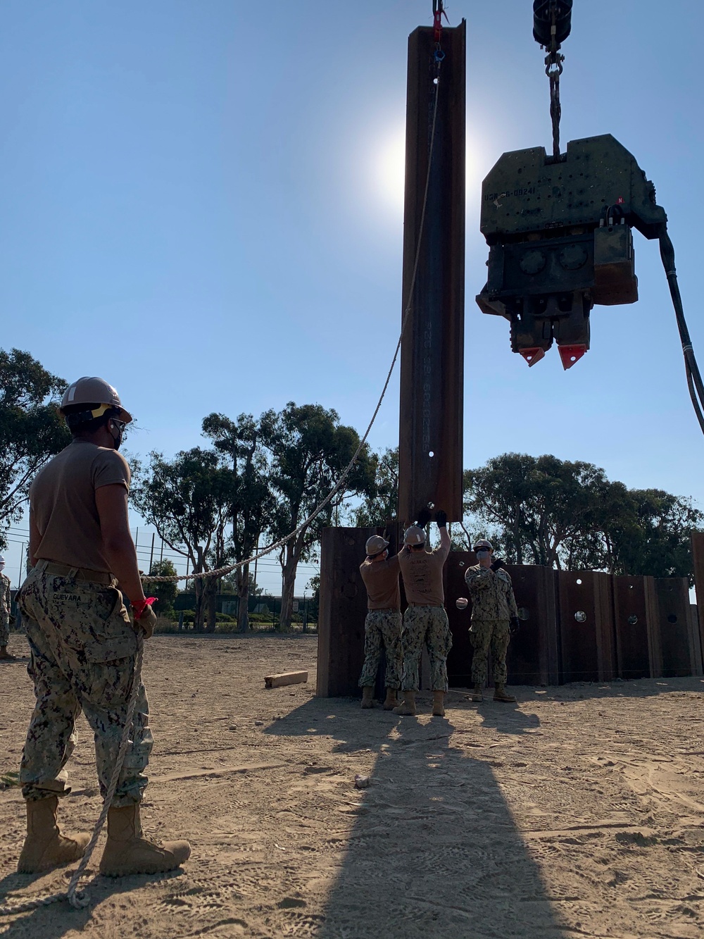 NMCB-5 Practices Pile Driving with 50-ton Crane