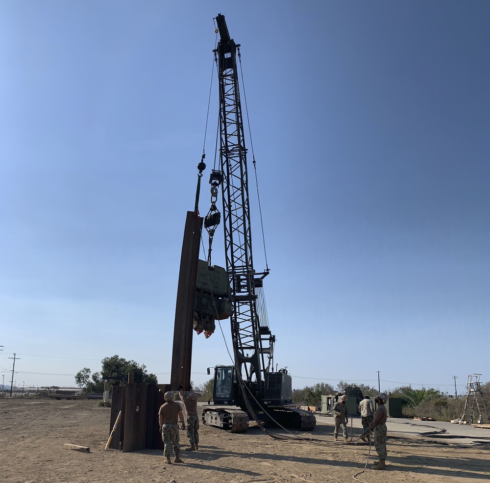 NMCB-5 Practices Pile Driving with 50-ton Crane