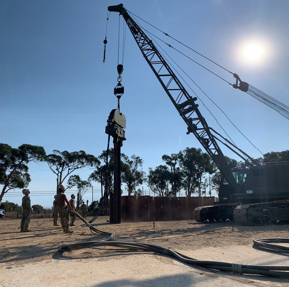 NMCB-5 Practices Pile Driving with 50-ton Crane