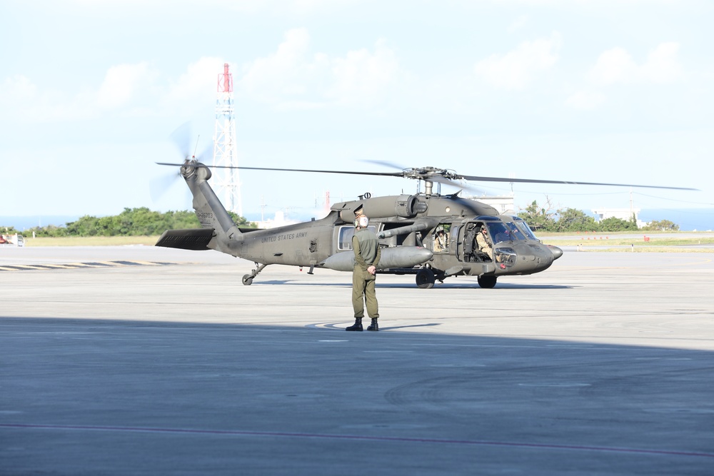 Orient Shield 21-1 Forces support III Marine Expeditionary Force with U.S. Army Aviation Battalion-Japan aerial resupply from Marine Corps Air Station Futenma to Japan Maritime Self-Defense Force Kanoya Air base during exercise Orient Shield 21-1