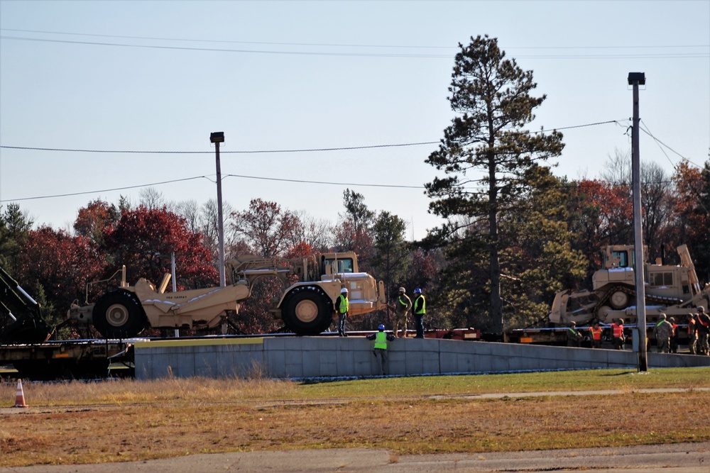 Engineer unit's equipment offloaded from railcars at Fort McCoy after deployment