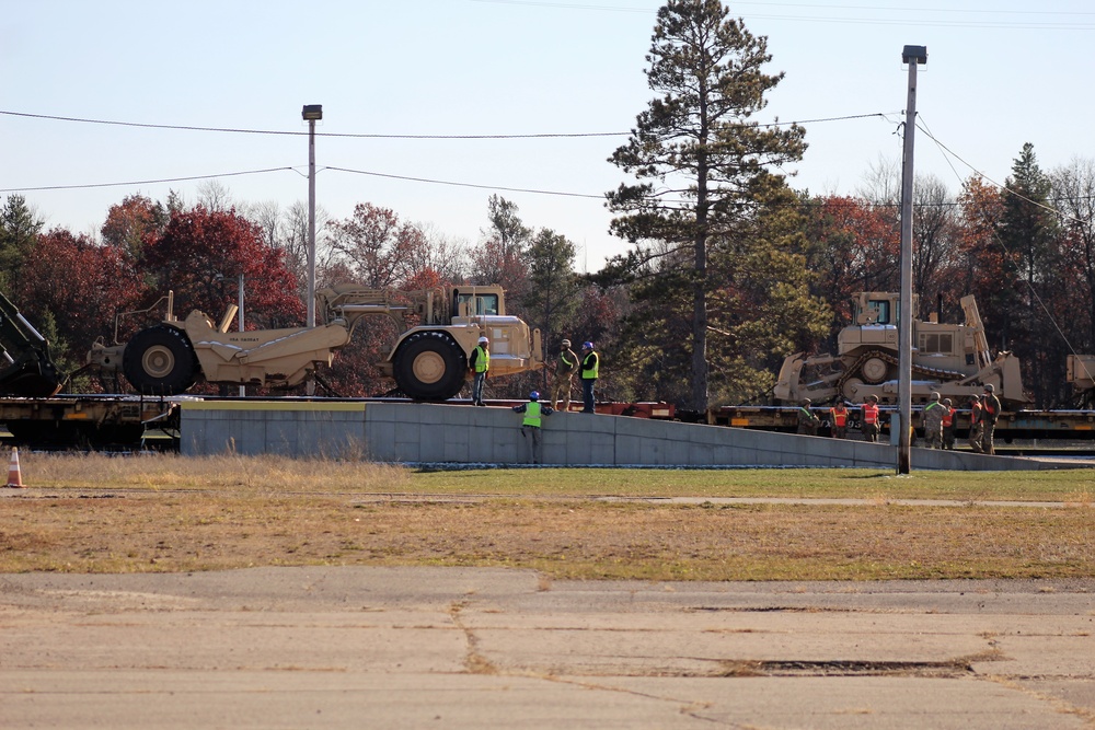 Engineer unit's equipment offloaded from railcars at Fort McCoy after deployment