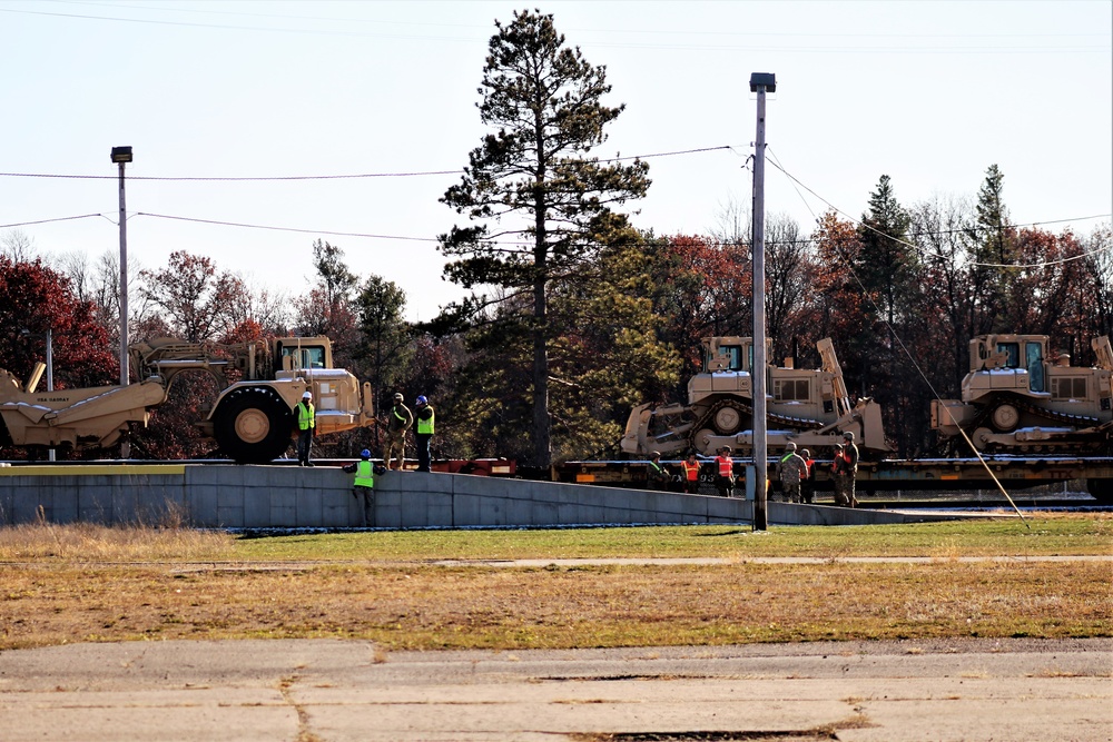 Engineer unit's equipment offloaded from railcars at Fort McCoy after deployment