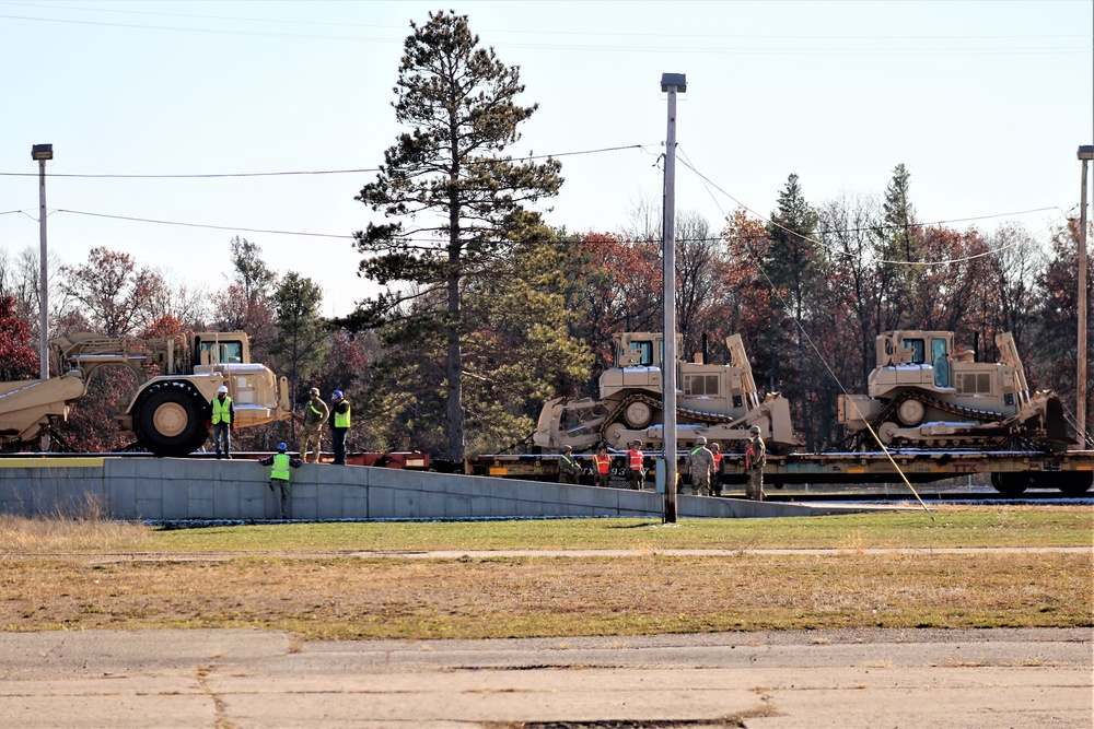 Engineer unit's equipment offloaded from railcars at Fort McCoy after deployment