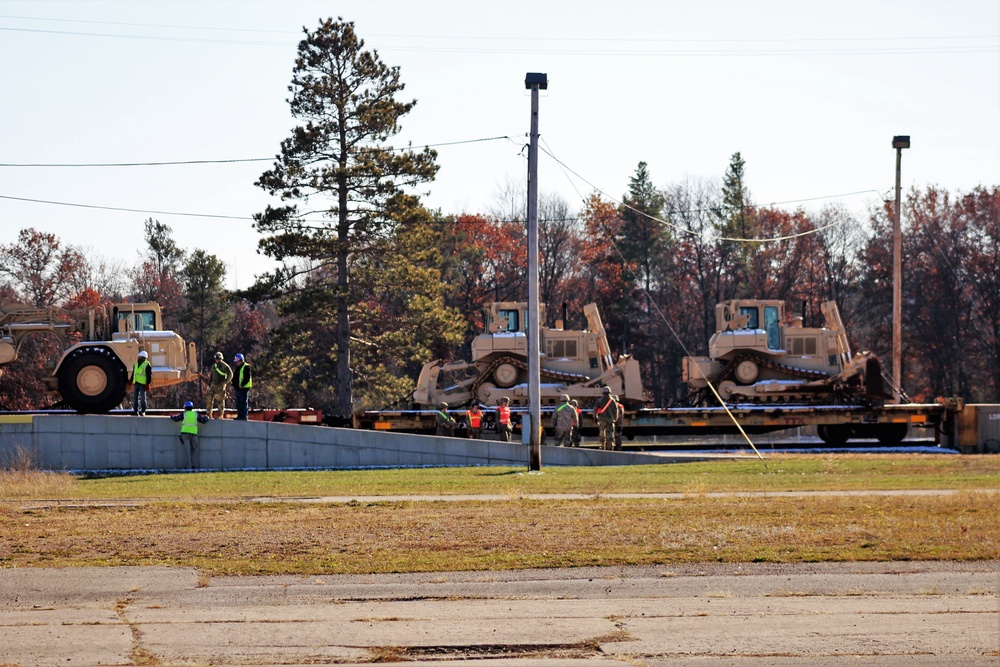 Engineer unit's equipment offloaded from railcars at Fort McCoy after deployment
