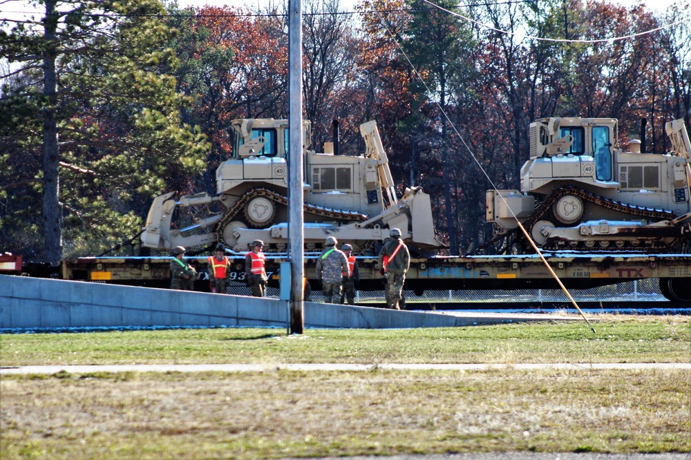 Engineer unit's equipment offloaded from railcars at Fort McCoy after deployment