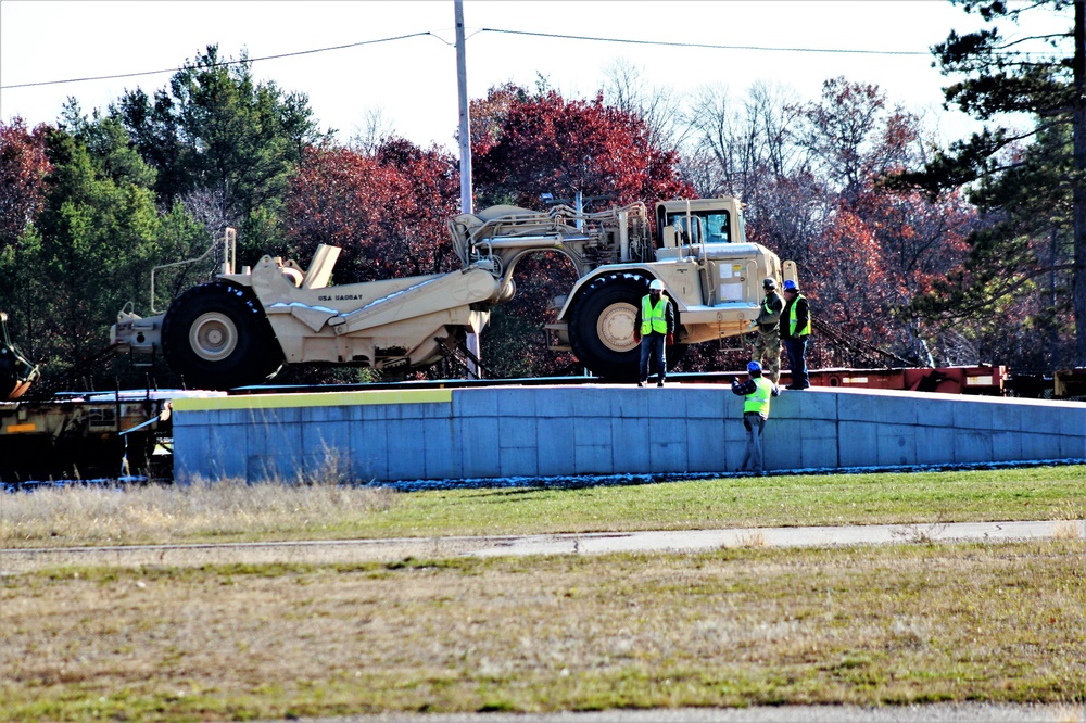 Engineer unit's equipment offloaded from railcars at Fort McCoy after deployment