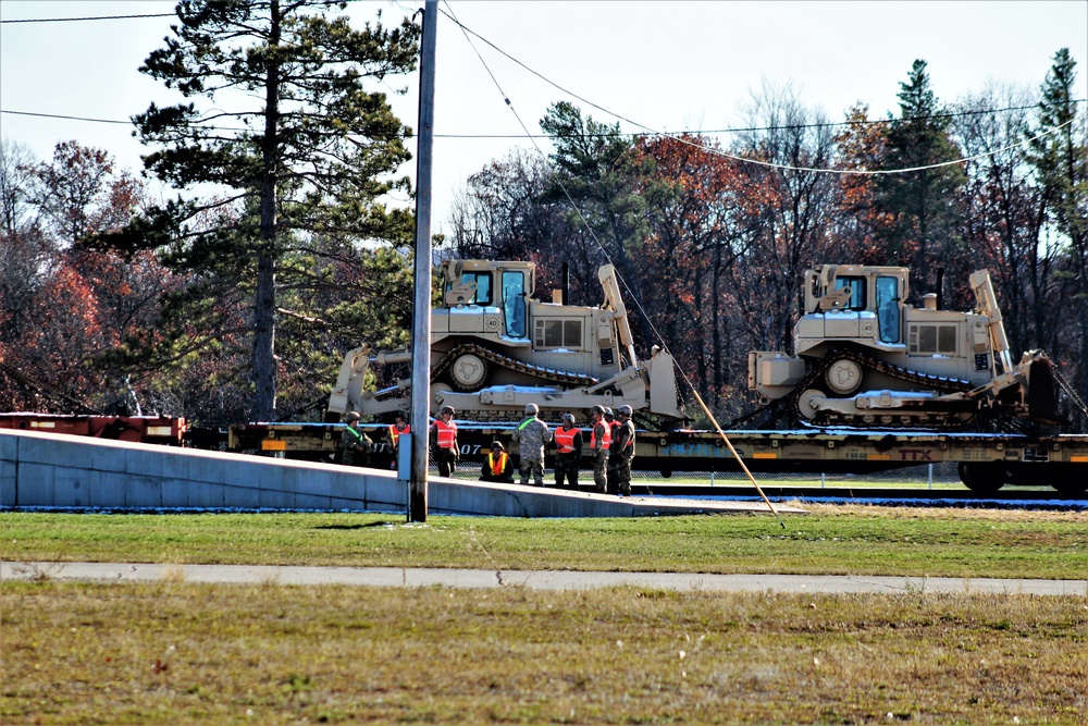 Engineer unit's equipment offloaded from railcars at Fort McCoy after deployment