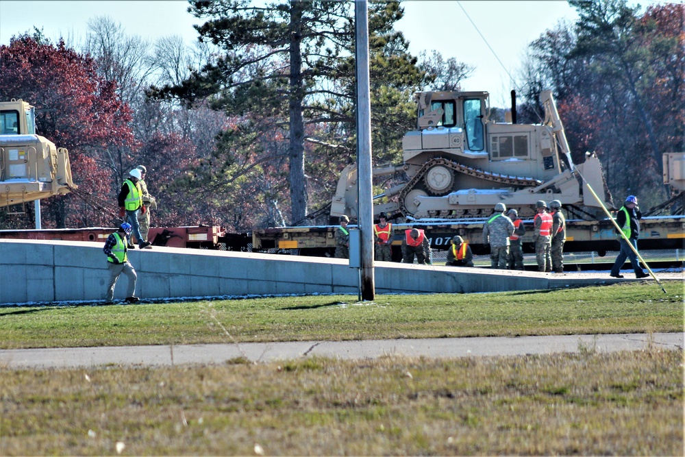 Engineer unit's equipment offloaded from railcars at Fort McCoy after deployment