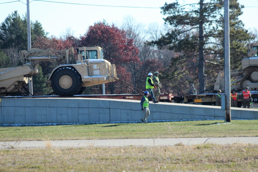 Engineer unit's equipment offloaded from railcars at Fort McCoy after deployment