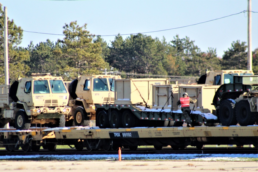 Engineer unit's equipment offloaded from railcars at Fort McCoy after deployment