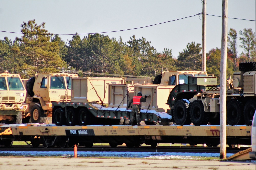 Engineer unit's equipment offloaded from railcars at Fort McCoy after deployment