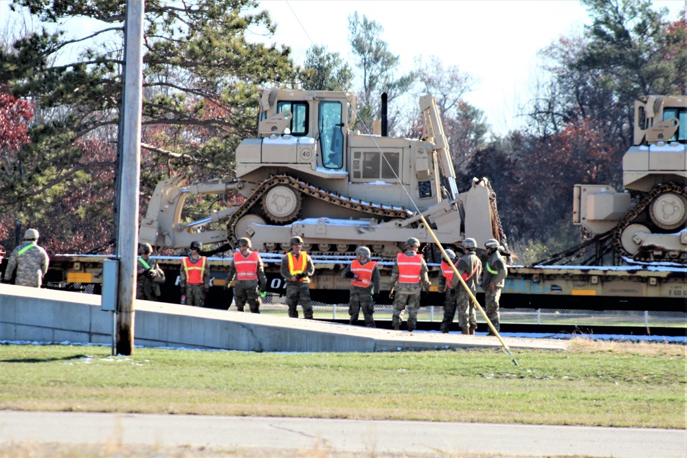 Engineer unit's equipment offloaded from railcars at Fort McCoy after deployment