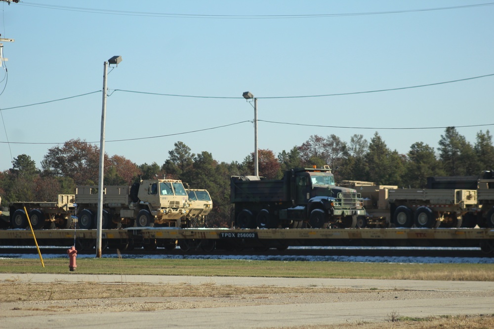 Engineer unit's equipment offloaded from railcars at Fort McCoy after deployment