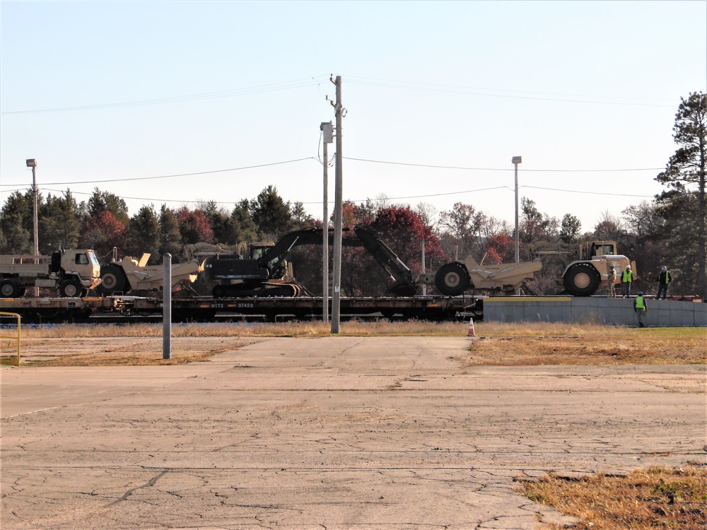 Engineer unit's equipment offloaded from railcars at Fort McCoy after deployment