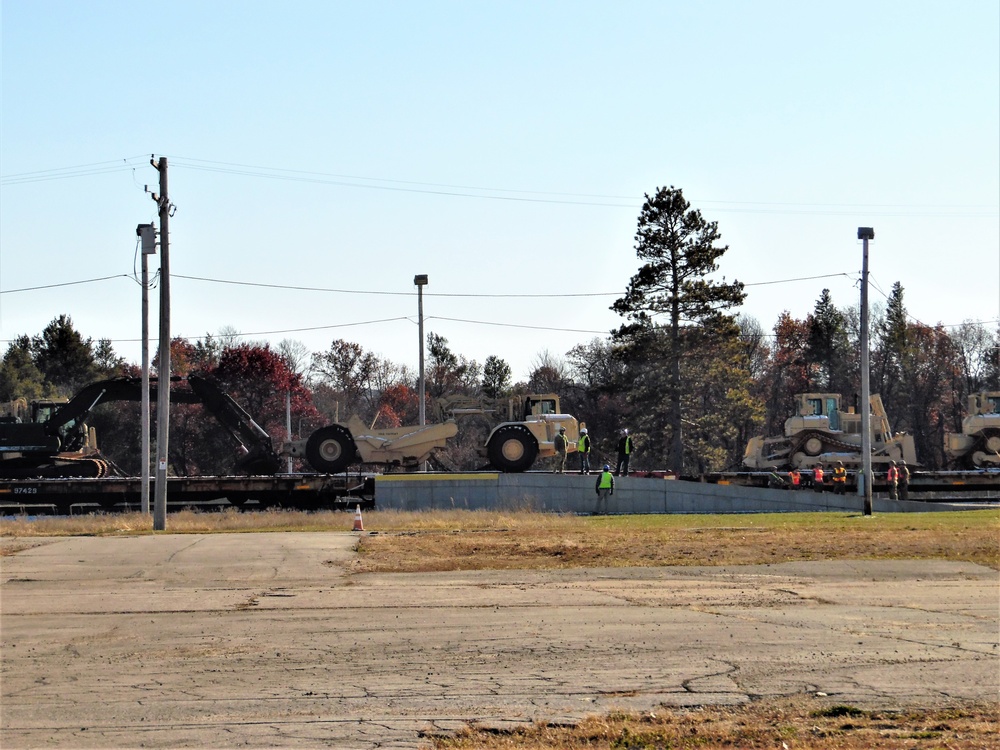 Engineer unit's equipment offloaded from railcars at Fort McCoy after deployment
