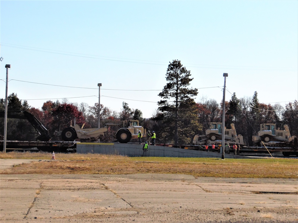 Engineer unit's equipment offloaded from railcars at Fort McCoy after deployment