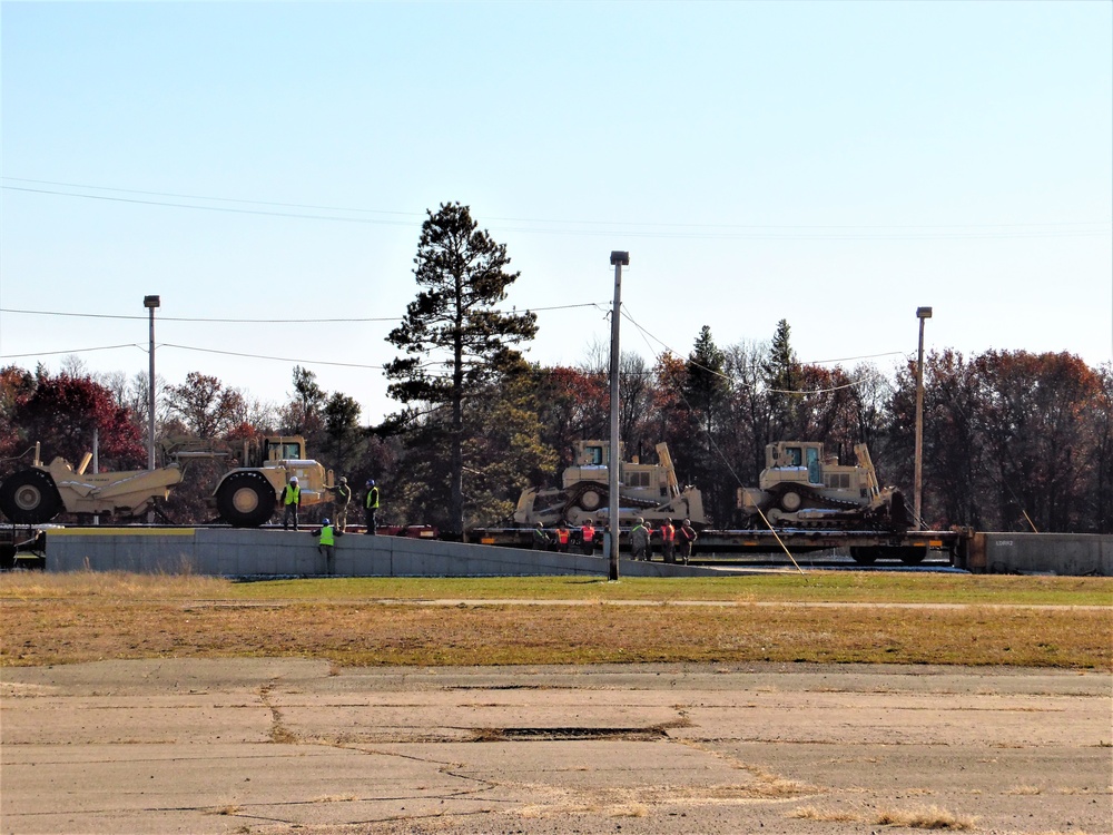Engineer unit's equipment offloaded from railcars at Fort McCoy after deployment