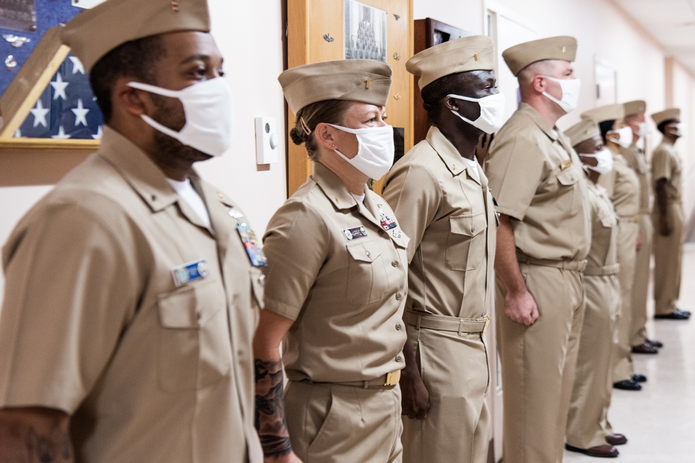 201029-N-TE695-0002 NEWPORT, R.I. (Oct. 29, 2020)  Limited Duty Officer/Chief Warrant Officer (LDO/CWO) Academy class conducts a uniform inspection