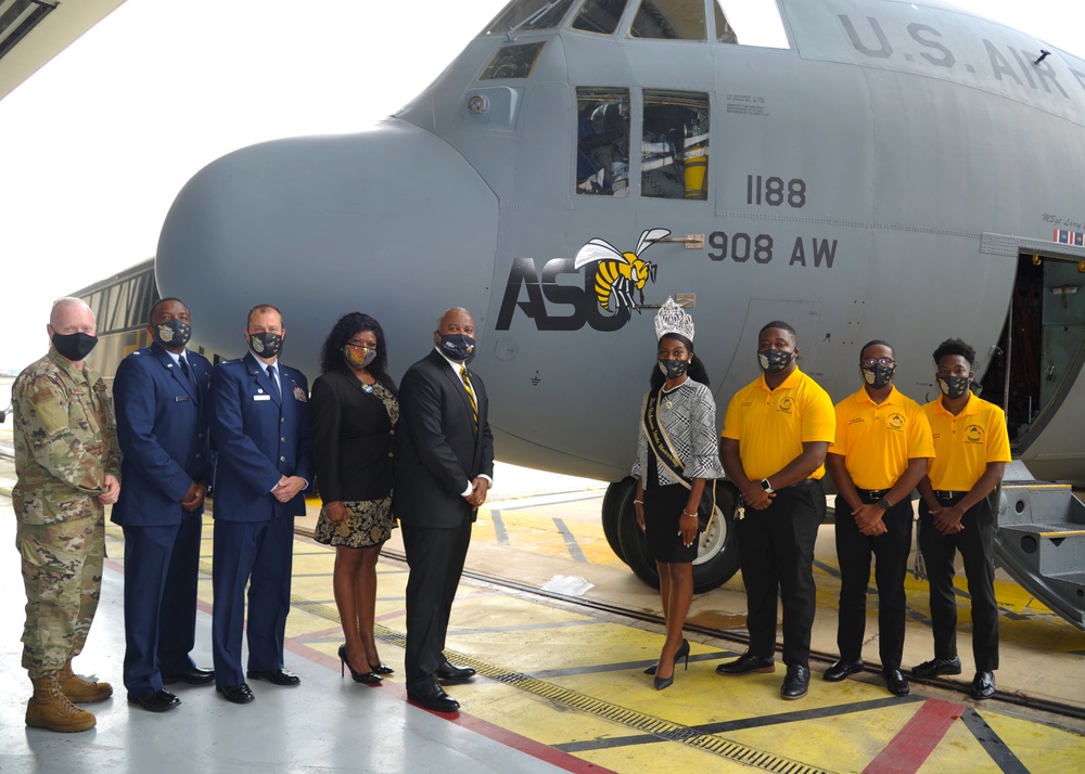 908th Unveils Alabama State University Logo on C-130 Aircraft