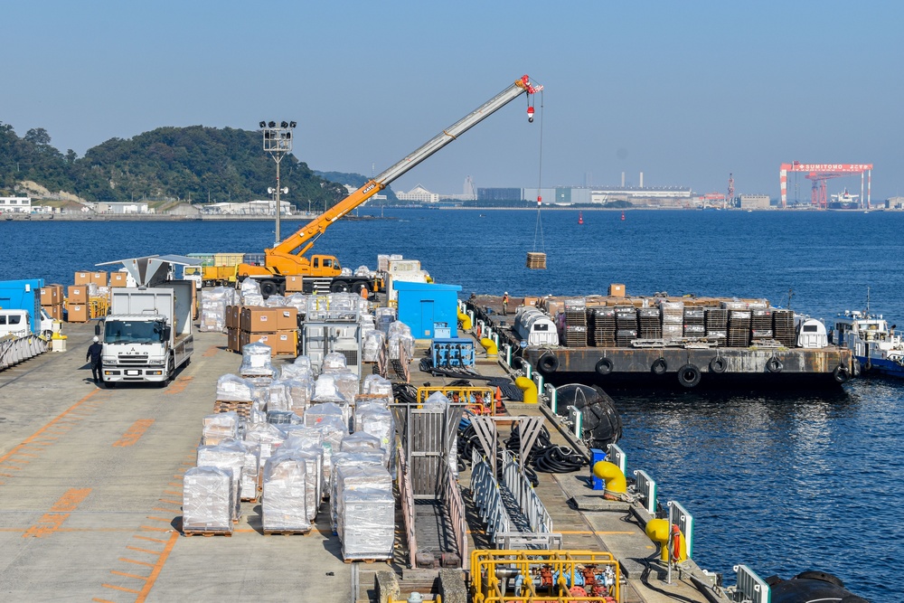 Barge loading for Ronald Reagan Carrier Strike Group