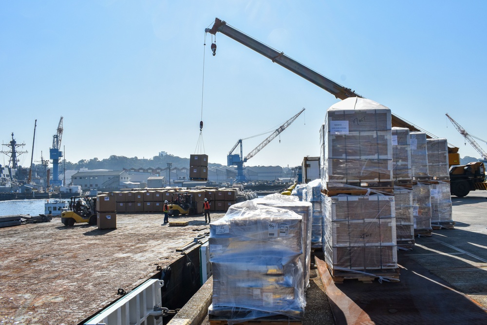 Barge loading for Ronald Reagan Carrier Strike Group