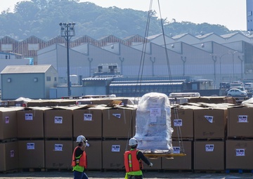 Barge loading for Ronald Reagan Carrier Strike Group
