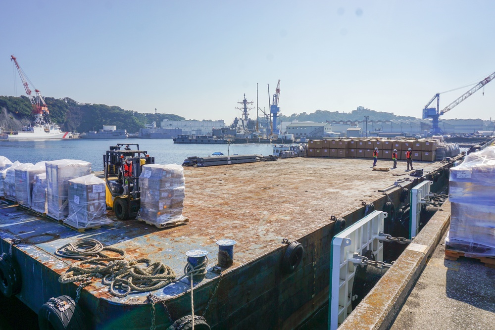 Barge loading for Ronald Reagan Carrier Strike Group