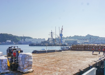Barge loading for Ronald Reagan Carrier Strike Group