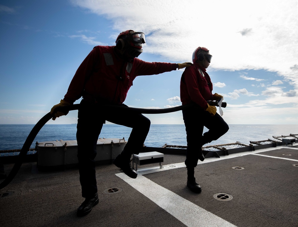 USS Shiloh Sailors Participate in Fire Drill