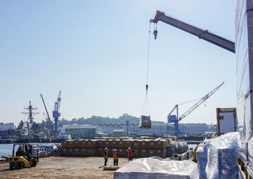 Barge loading for Ronald Reagan Carrier Strike Group
