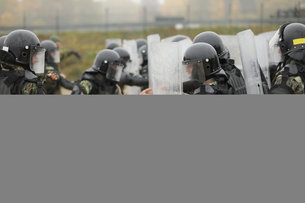 Albanian soldiers conduct crowd riot control training
