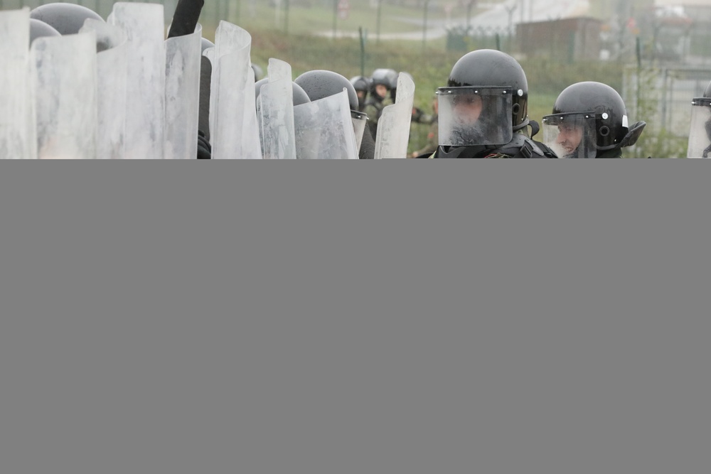Albanian soldiers conduct crowd riot control training