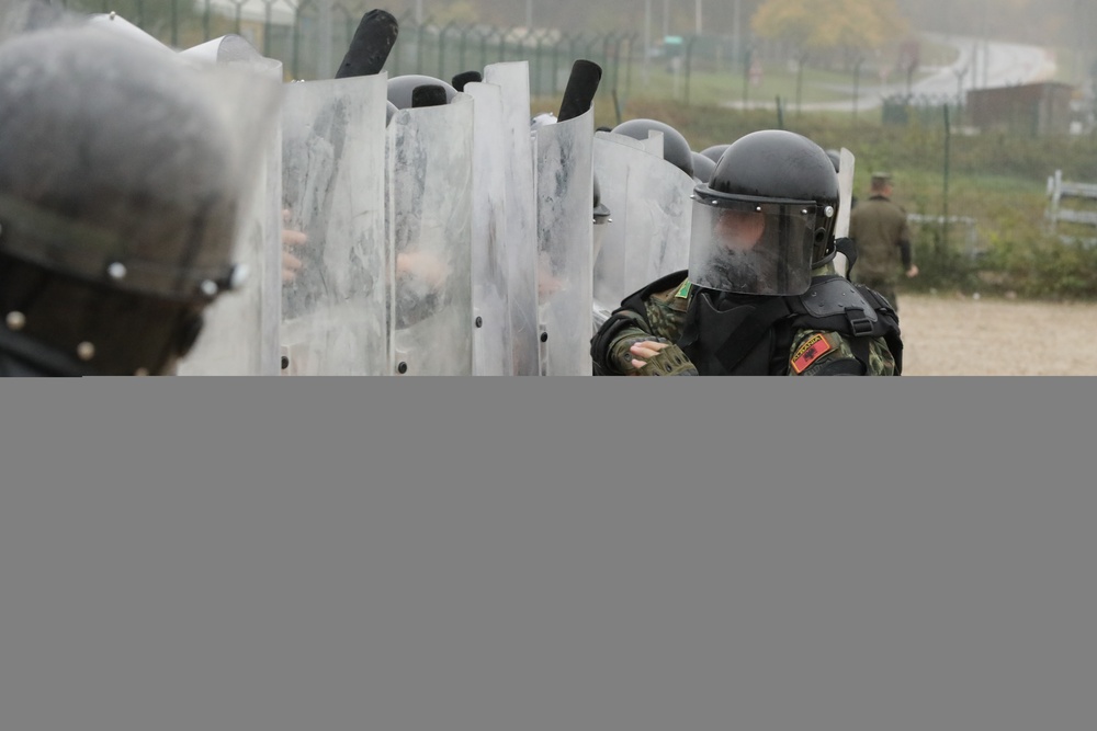 Albanian soldiers conduct crowd riot control training