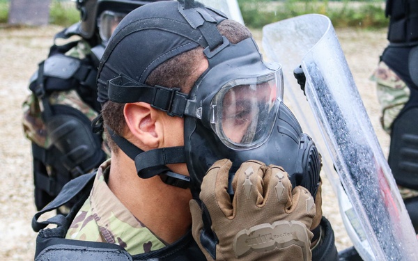 Iowa cavalry Soldier conducts riot training