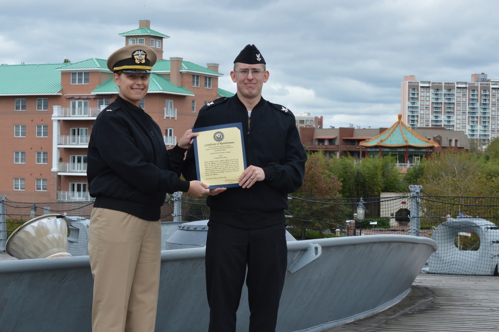Re-enlistment ceremony aboard Battleship Wisconsin
