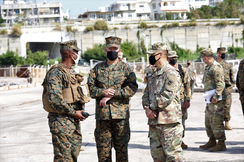 U.S. Army and U.S. Marine senior leaders visit Service Members at Camp Courtney and Kin Red Beach Training Area Oct. 31, during exercise Orient Shield 21-1