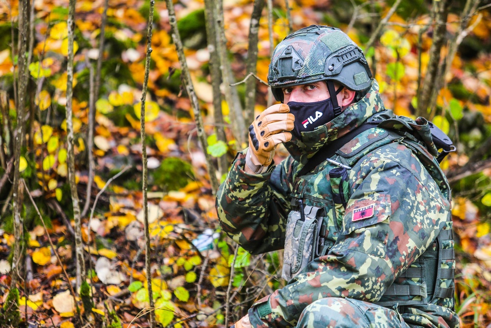 Albanian soldiers conduct patrol training during KFOR28 mission rehearsal exercise