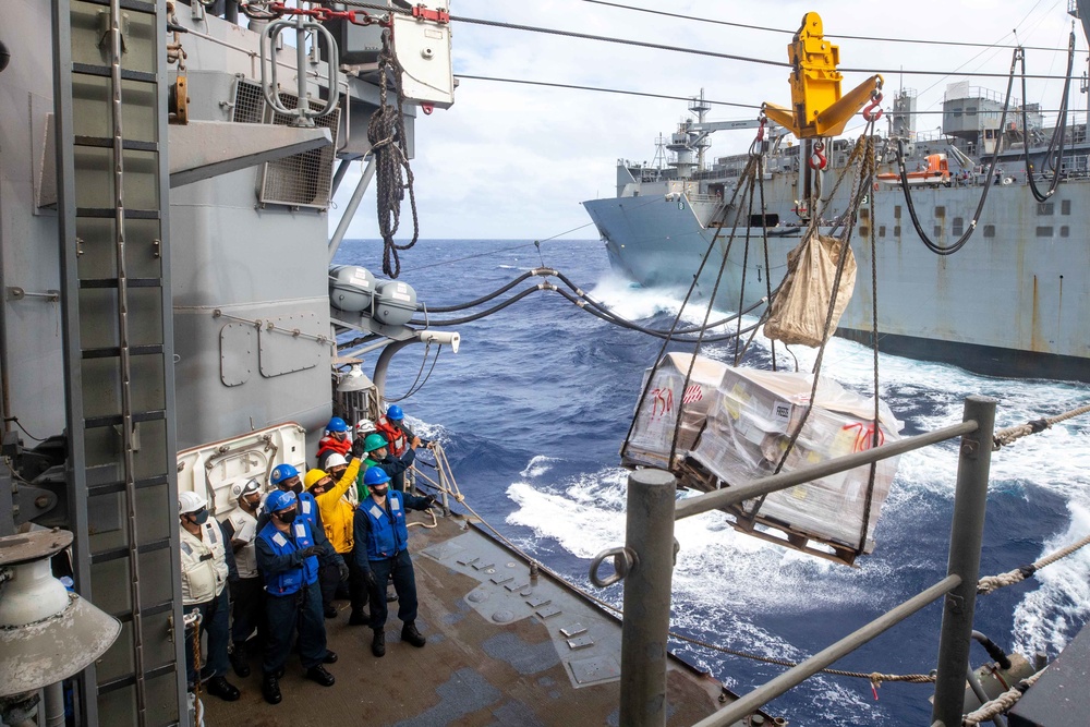 Sailors Receive Pallets of Food During Keen Sword 21