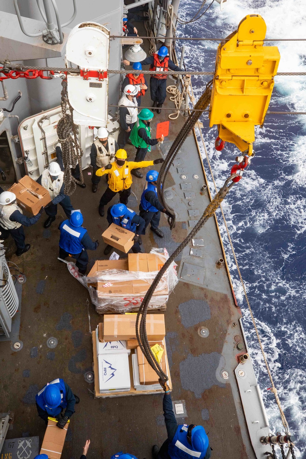 Sailors Receive Pallets of Food During Keen Sword 21