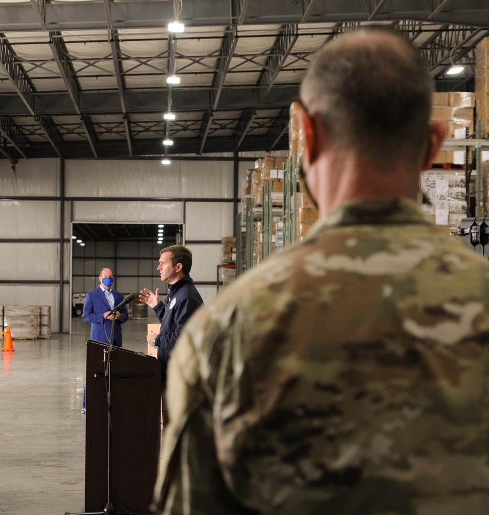 Governor Beshear visits Kentucky Guard, tours COVID-19 protective equipment warehouse