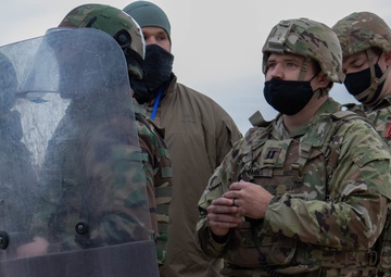 Soldier negotiates with protesters