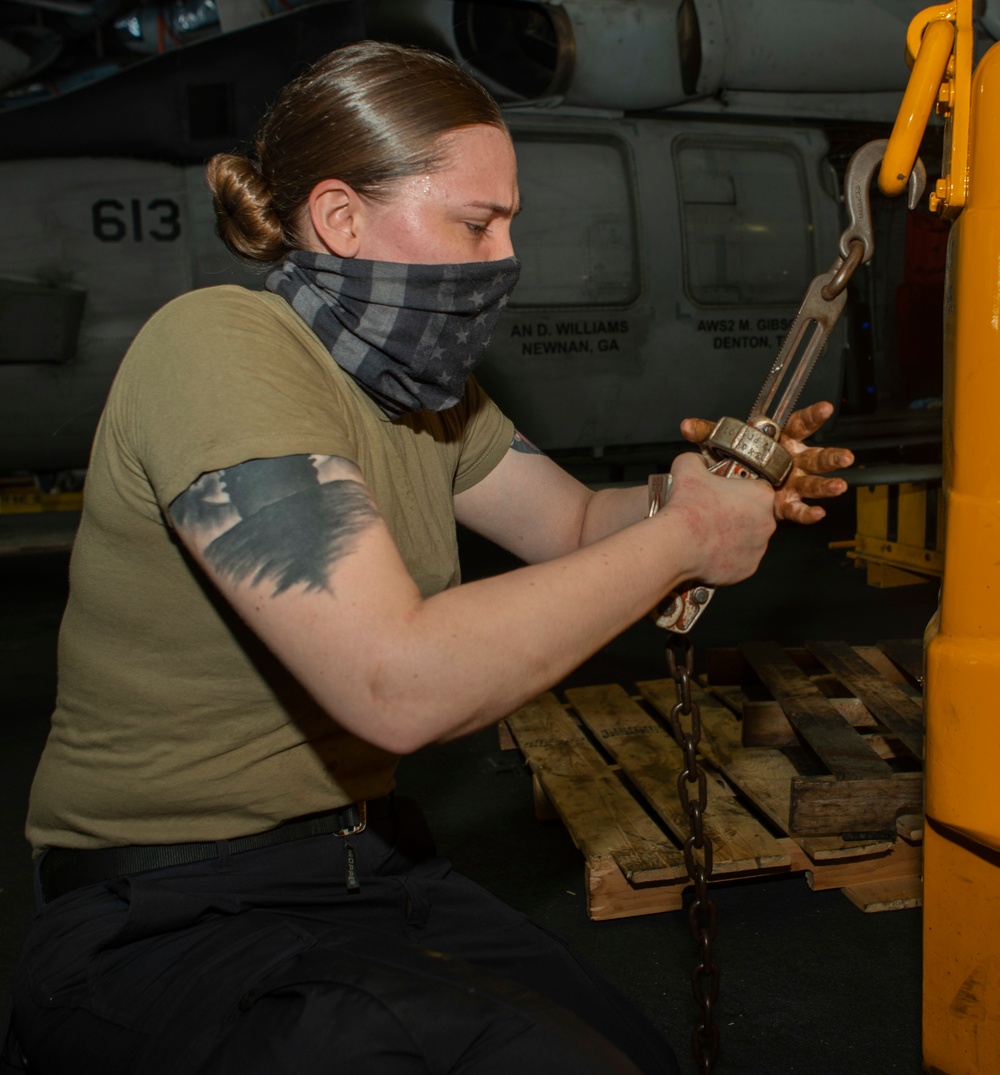 Sailor Ties Down Forklift