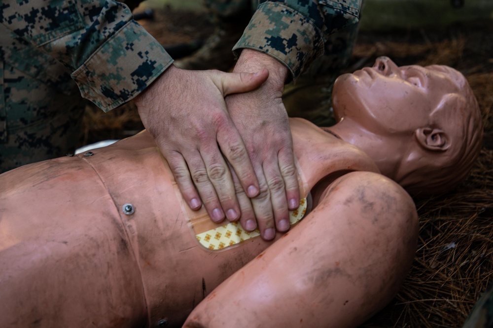 2nd Marine Logistics Group Marines conduct tactical combat casualty care during MEFEX 21.1