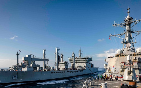 McCain conducts RAS with INS Shakti, HMAS Ballarat during Malabar 2020