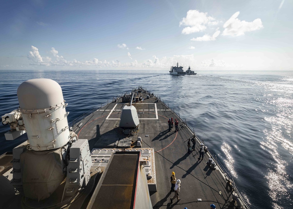 McCain conducts RAS with INS Shakti, HMAS Ballarat during Malabar 2020