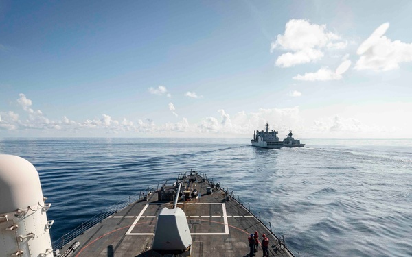 McCain conducts RAS with INS Shakti, HMAS Ballarat during Malabar 2020