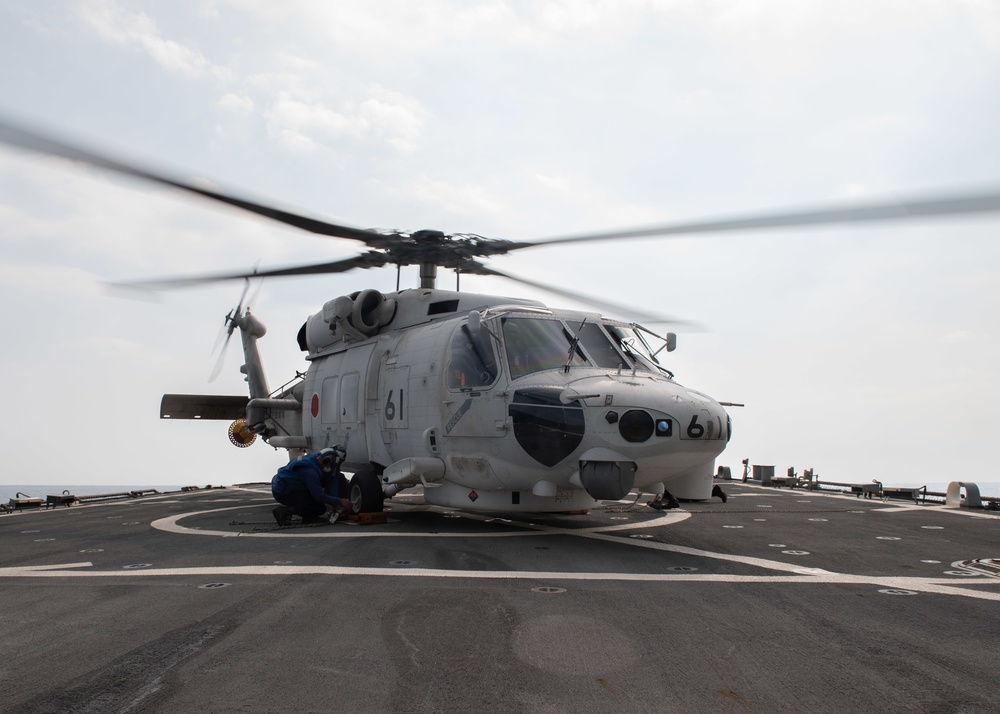 USS Barry Conducts a Helicopter Cross Deck Exercise with JS Ikazuchi