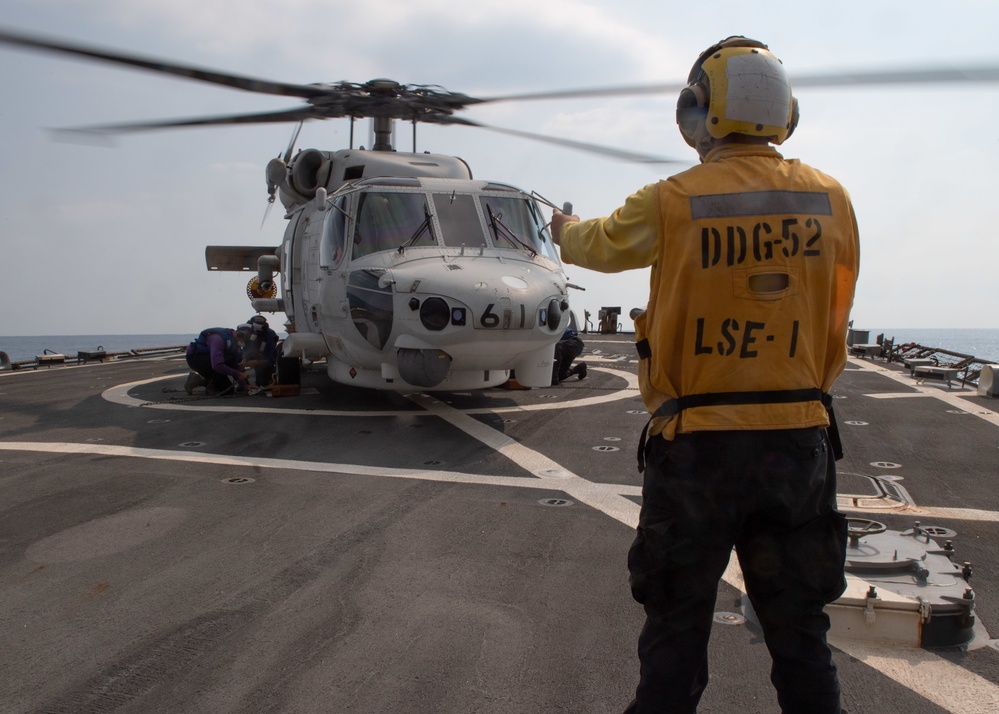 USS Barry Conducts a Helicopter Cross Deck Exercise with JS Ikazuchi